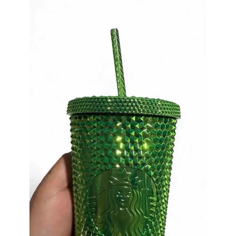 Starbucks Coffee Metallic Green Studded Bling 16 oz Tumbler Cold Cup new